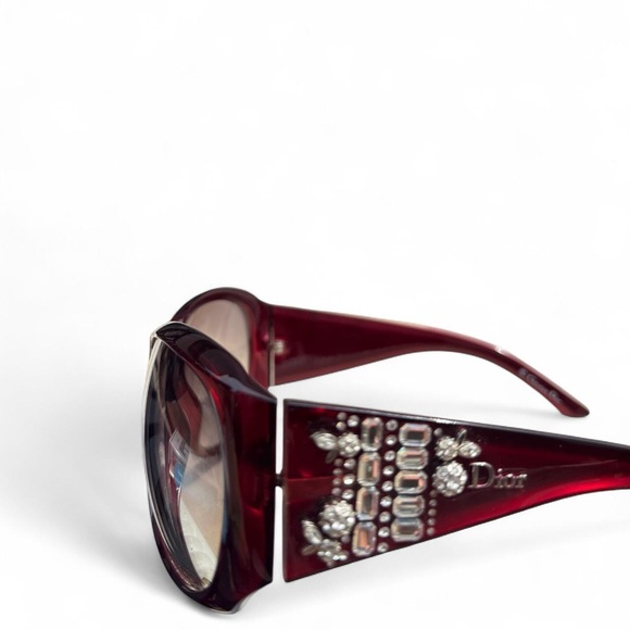 Dior Deep Red Sunglasses with Sparkling Embellishments - Picture 1 of 6